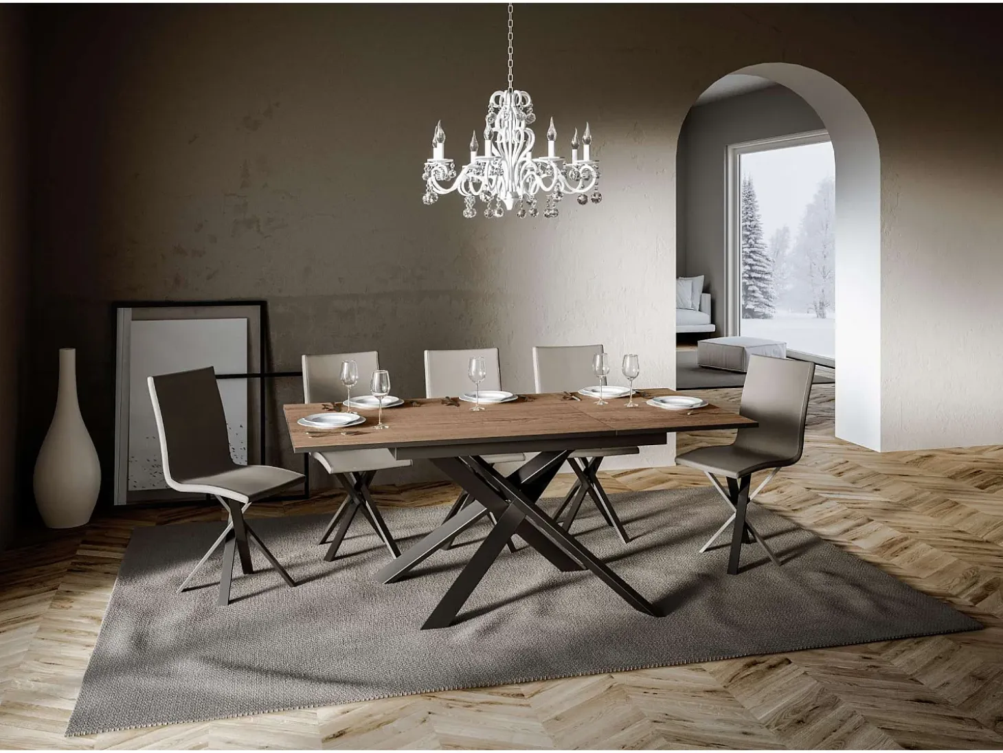 Mesa extensible 90x120/180 cm Ganty Roble Nature - Canto antracita Estructura antracita