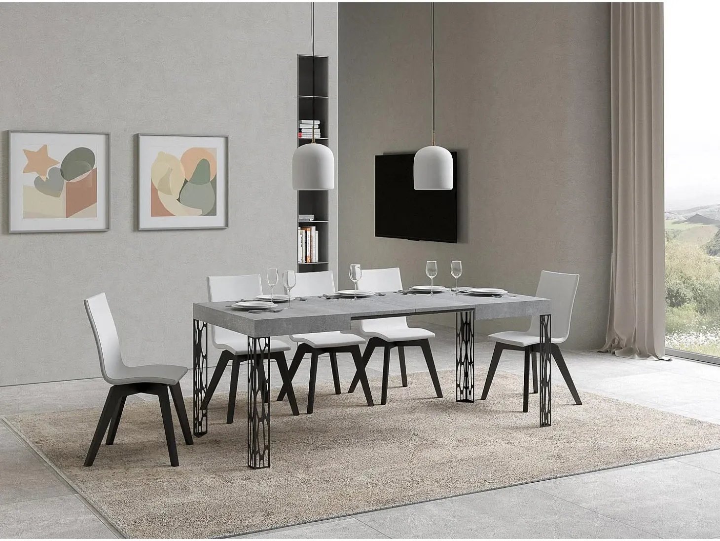 Mesa extensible 70x110/194 cm Ghibli Cemento estructura Antracita