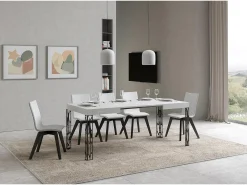 Mesa extensible 80x120/204 cm Ghibli Fresno Blanco estructura Antracita