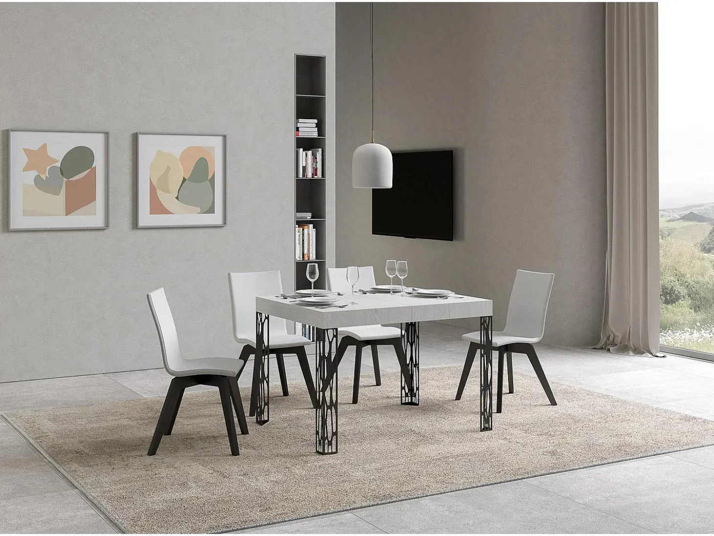 Mesa extensible 80x120/204 cm Ghibli Fresno Blanco estructura Antracita