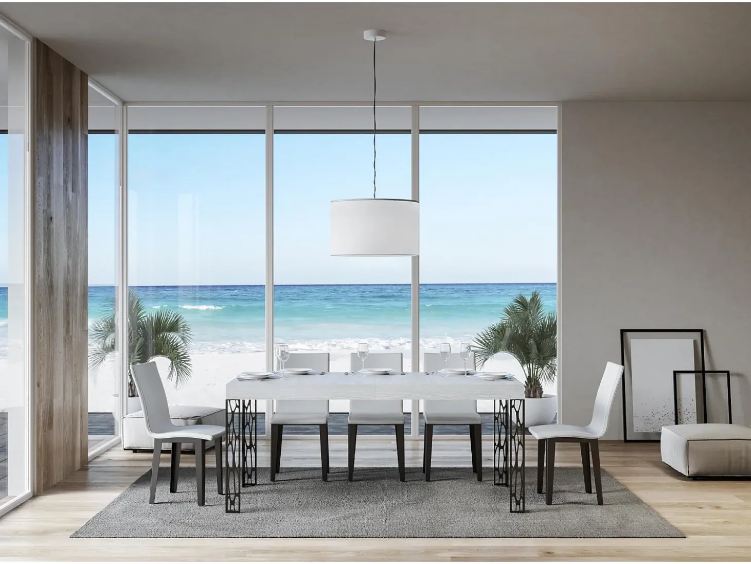 Mesa extensible 90x160/264 cm Ghibli Fresno Blanco estructura Antracita