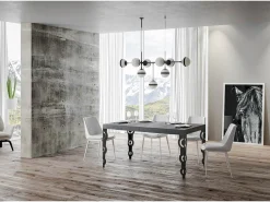 Mesa extensible 200/304x90 cm Karamay cemento patas antracita