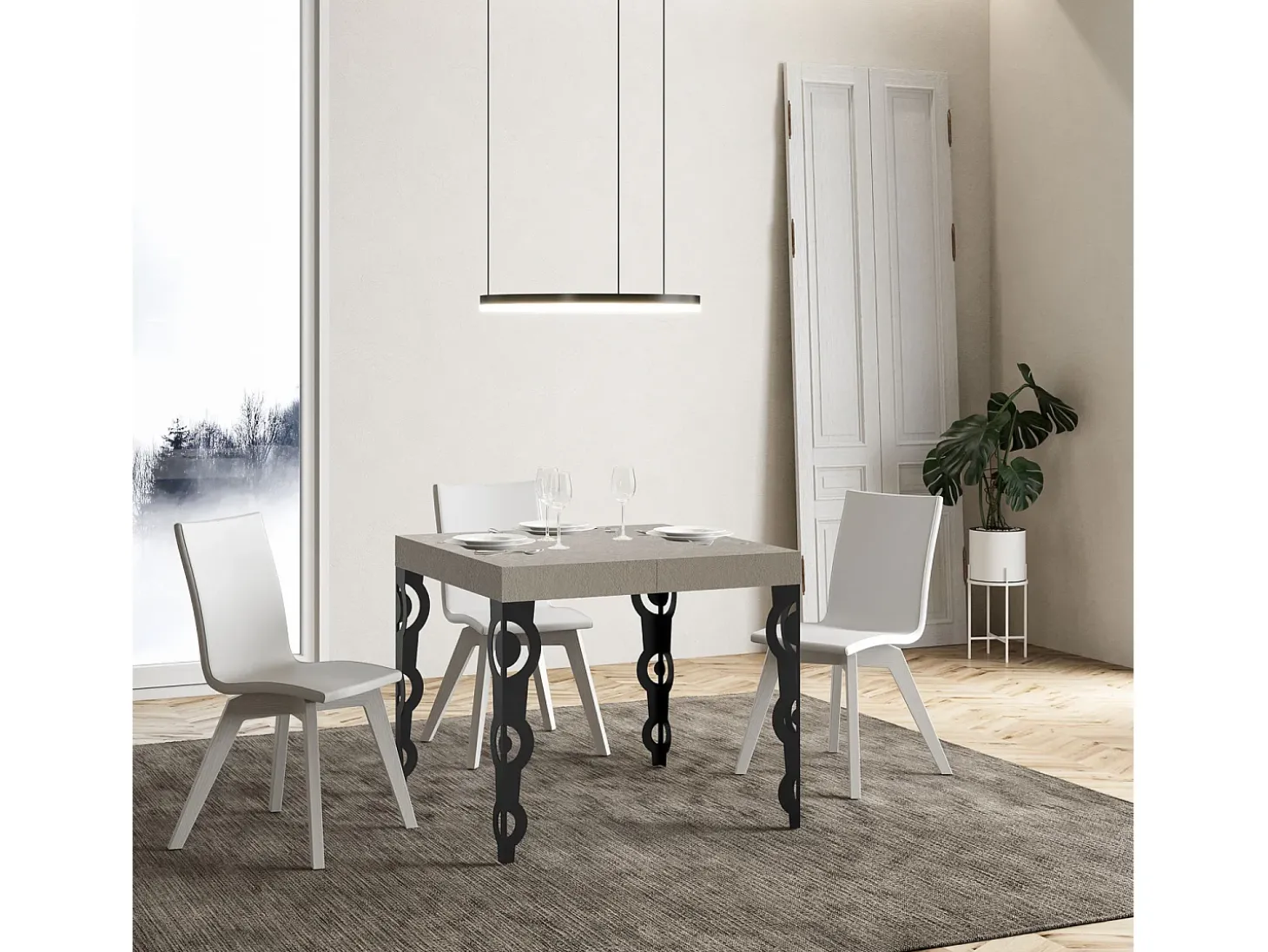 Mesa extensible 90/246x90 cm Karamay cachemira patas antracita