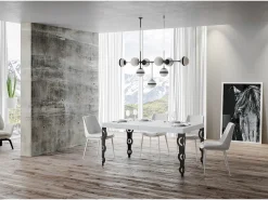 Mesa extensible 90x140/400 cm Karamay Premium Fresno Blanco estructura Antracita
