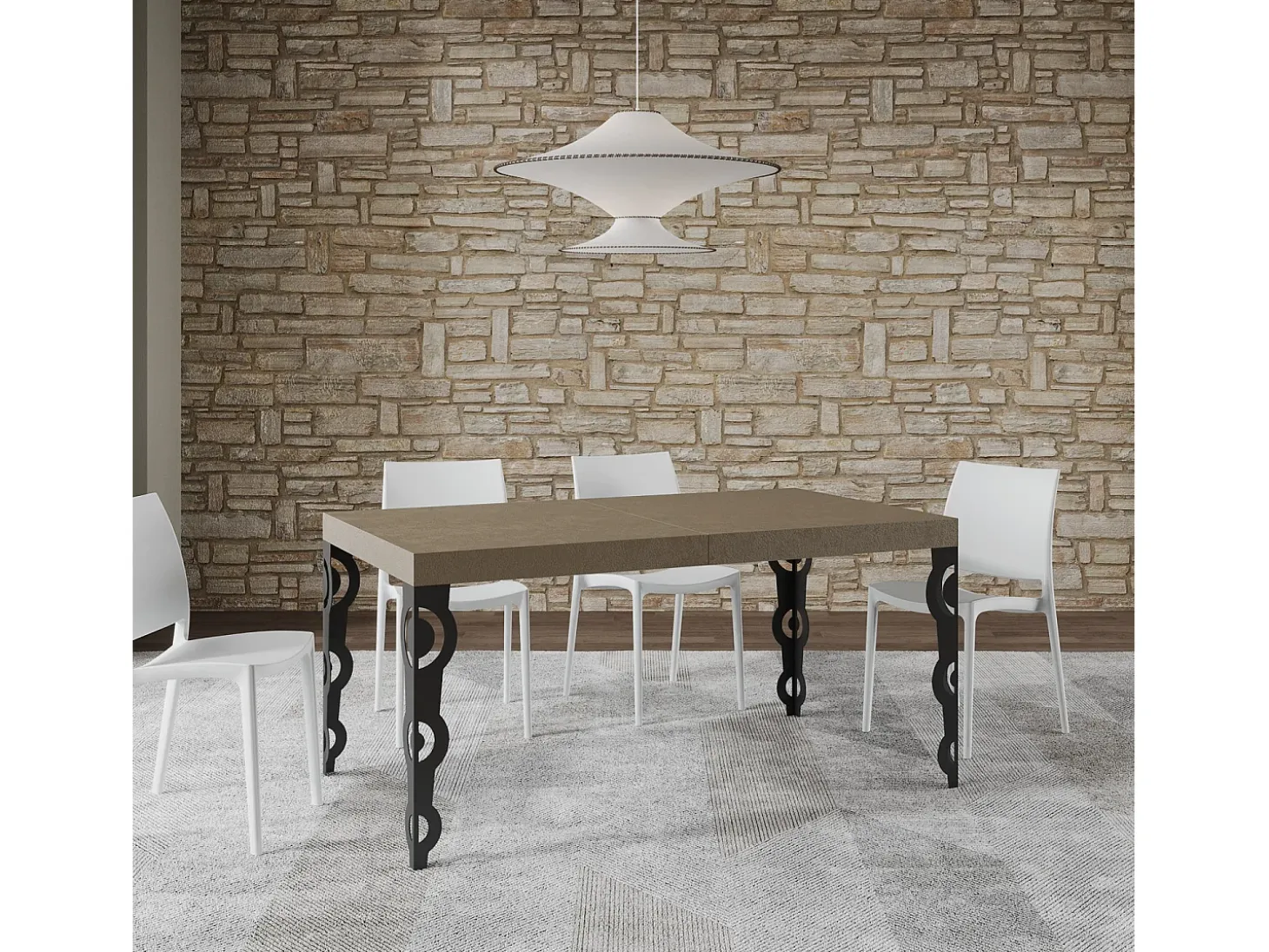 Mesa extensible 160/264x90 cm Karamay gris paloma patas antracita