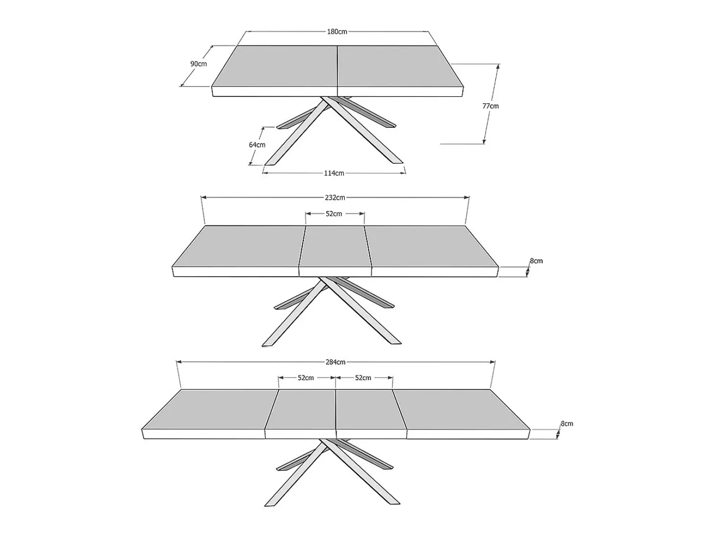 Mesa extensible 180/284x90 cm Karida Premium fresno blanco patas blancas