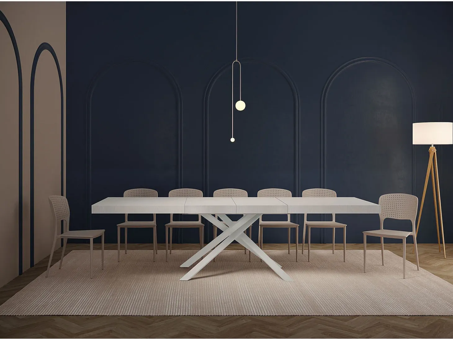 Mesa extensible 180/284x90 cm Karida Premium fresno blanco patas blancas