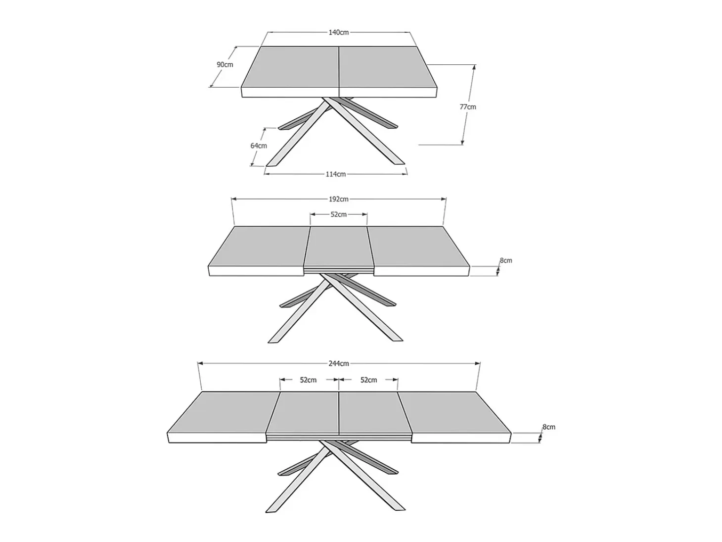 Mesa extensible 140/224x80 cm Karida cachemira patas blancas