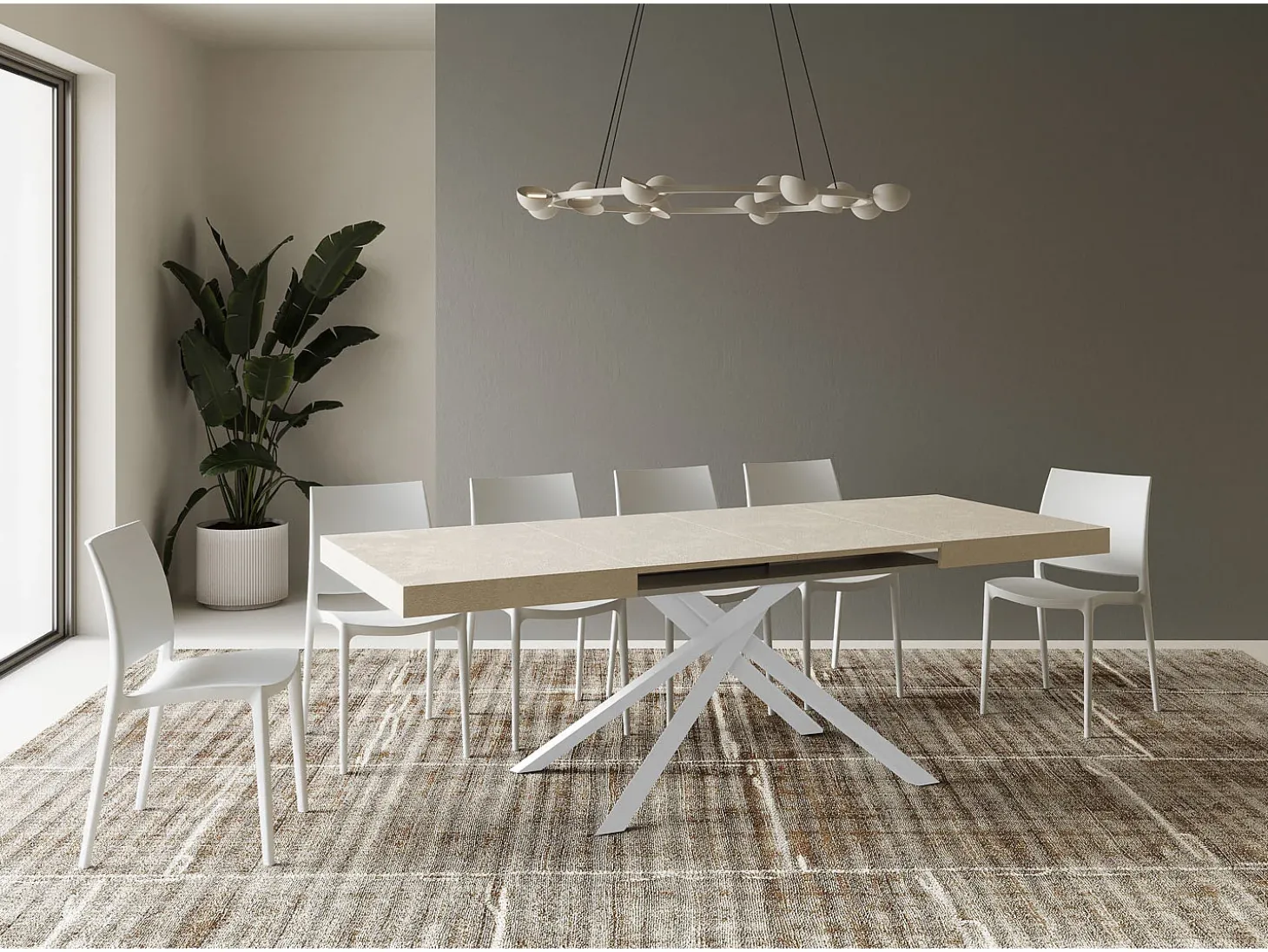 Mesa extensible 140/224x80 cm Karida cachemira patas blancas
