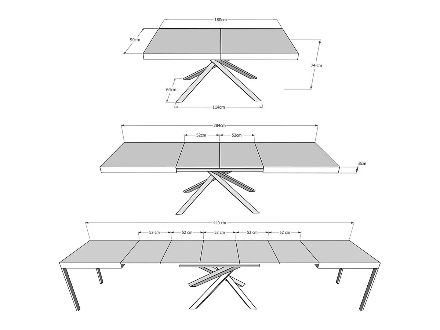 Mesa extensible 180/440x90 cm Karida nogal patas blancas