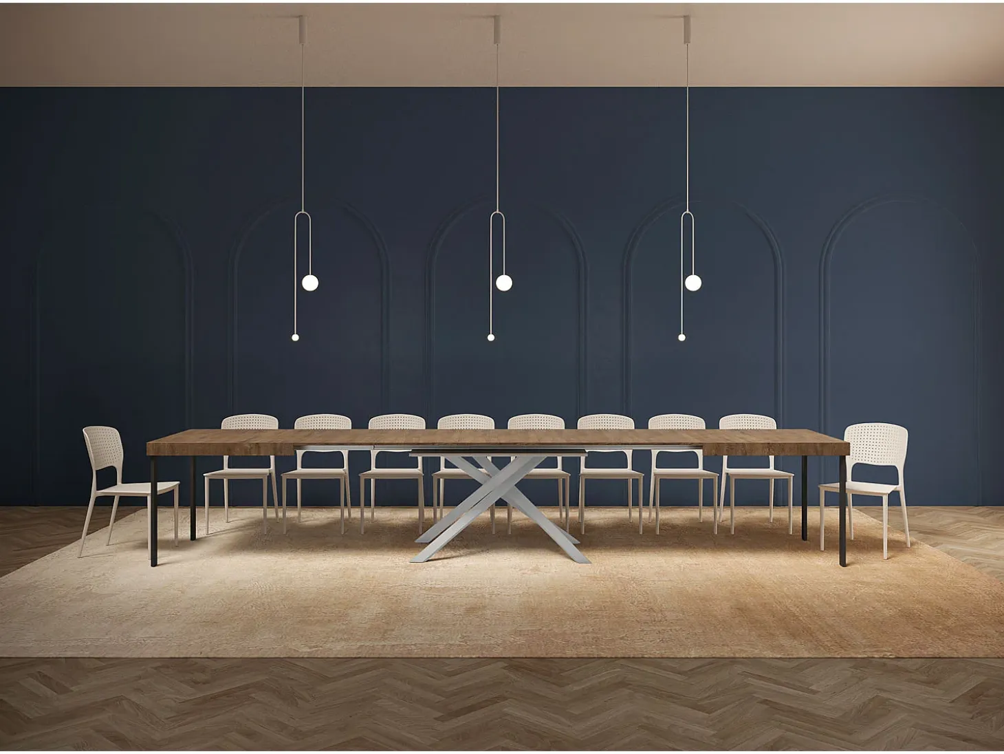 Mesa extensible 180/440x90 cm Karida nogal patas blancas
