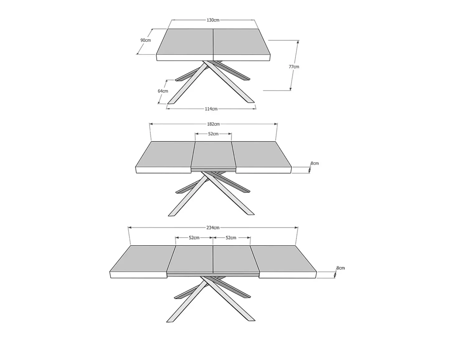 Mesa extensible 130/234x90 cm Karida cemento patas blancas