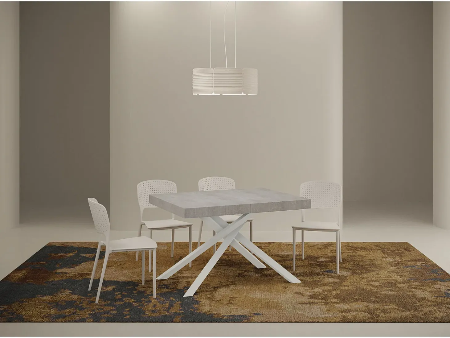 Mesa extensible 130/234x90 cm Karida cemento patas blancas