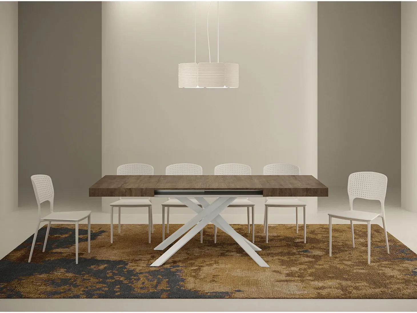 Mesa extensible 120/204x80 cm Karida nogal patas blancas