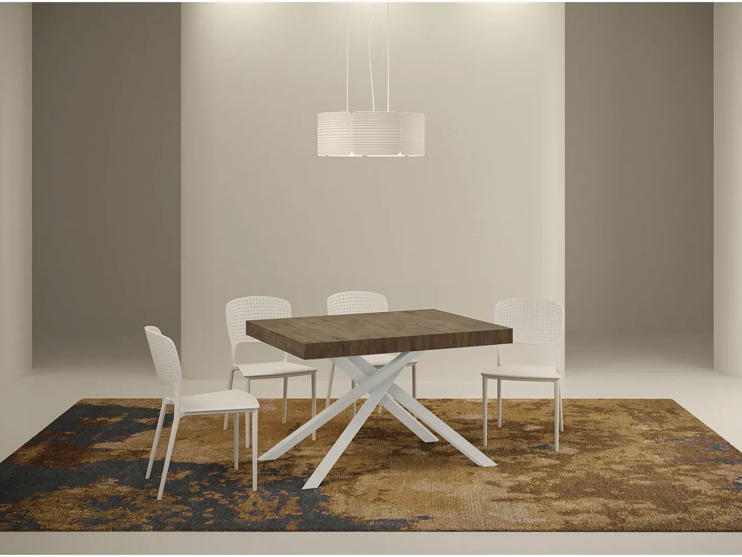 Mesa extensible 120/204x80 cm Karida nogal patas blancas