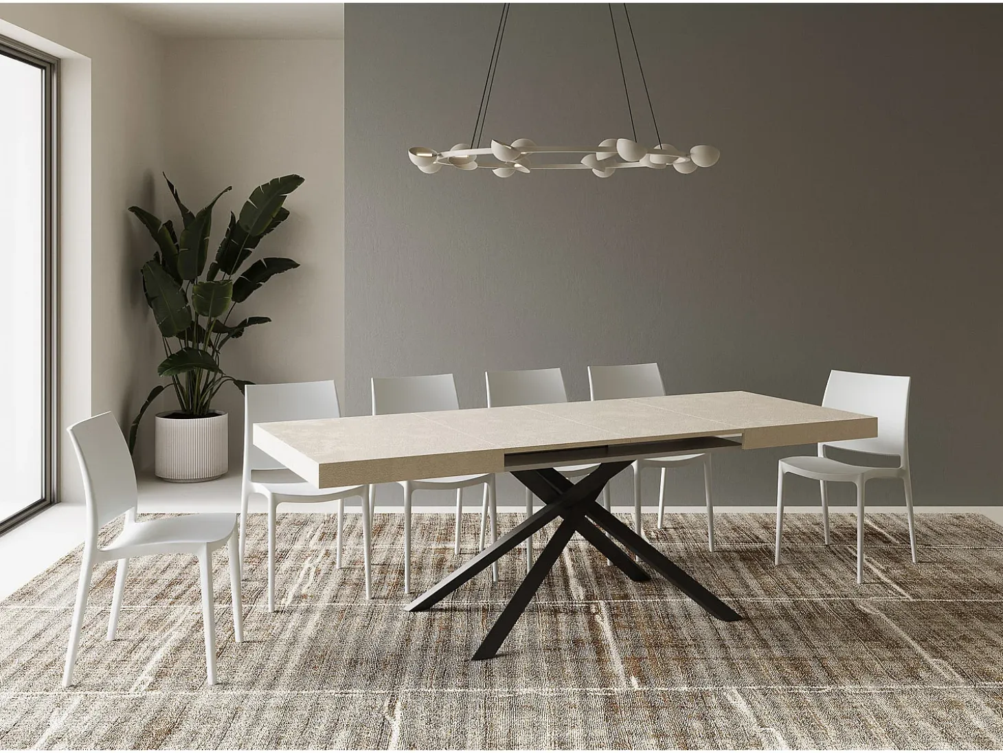Mesa extensible 120/224x90 cm Karida cachemira patas antracita