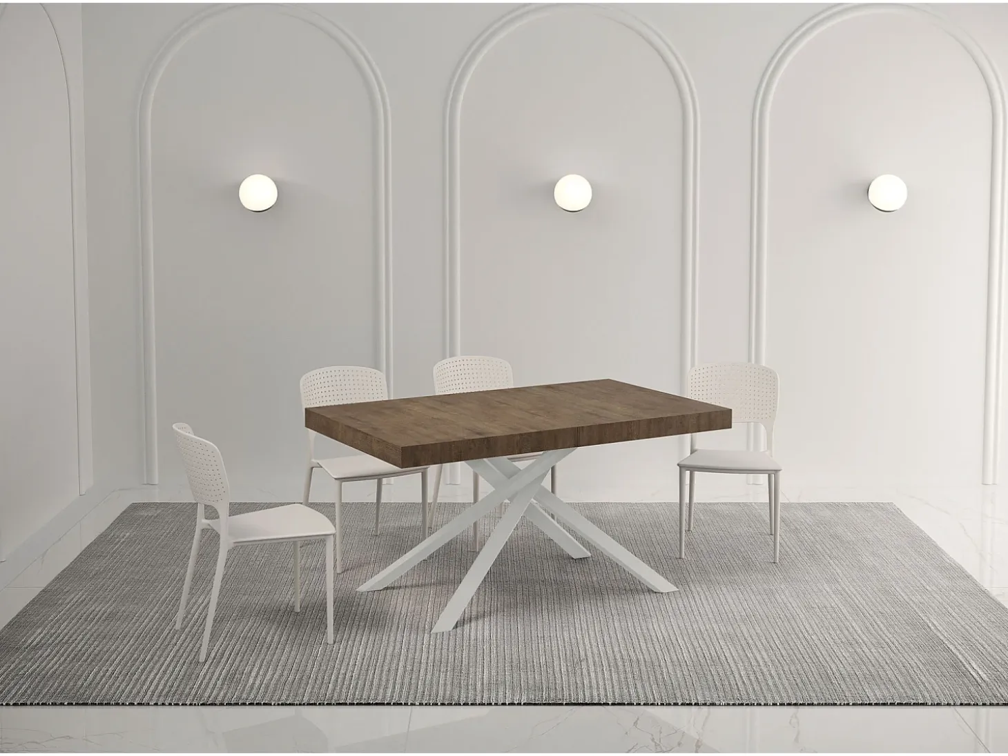 Mesa extensible 140/224x80 cm Karida nogal patas blancas