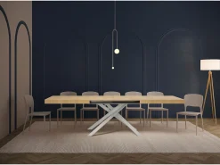 Mesa extensible 200/460x90 cm Karida efecto madera roble natural patas blancas