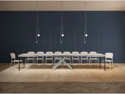Mesa extensible 180/440x90 cm Karida cemento patas blancas