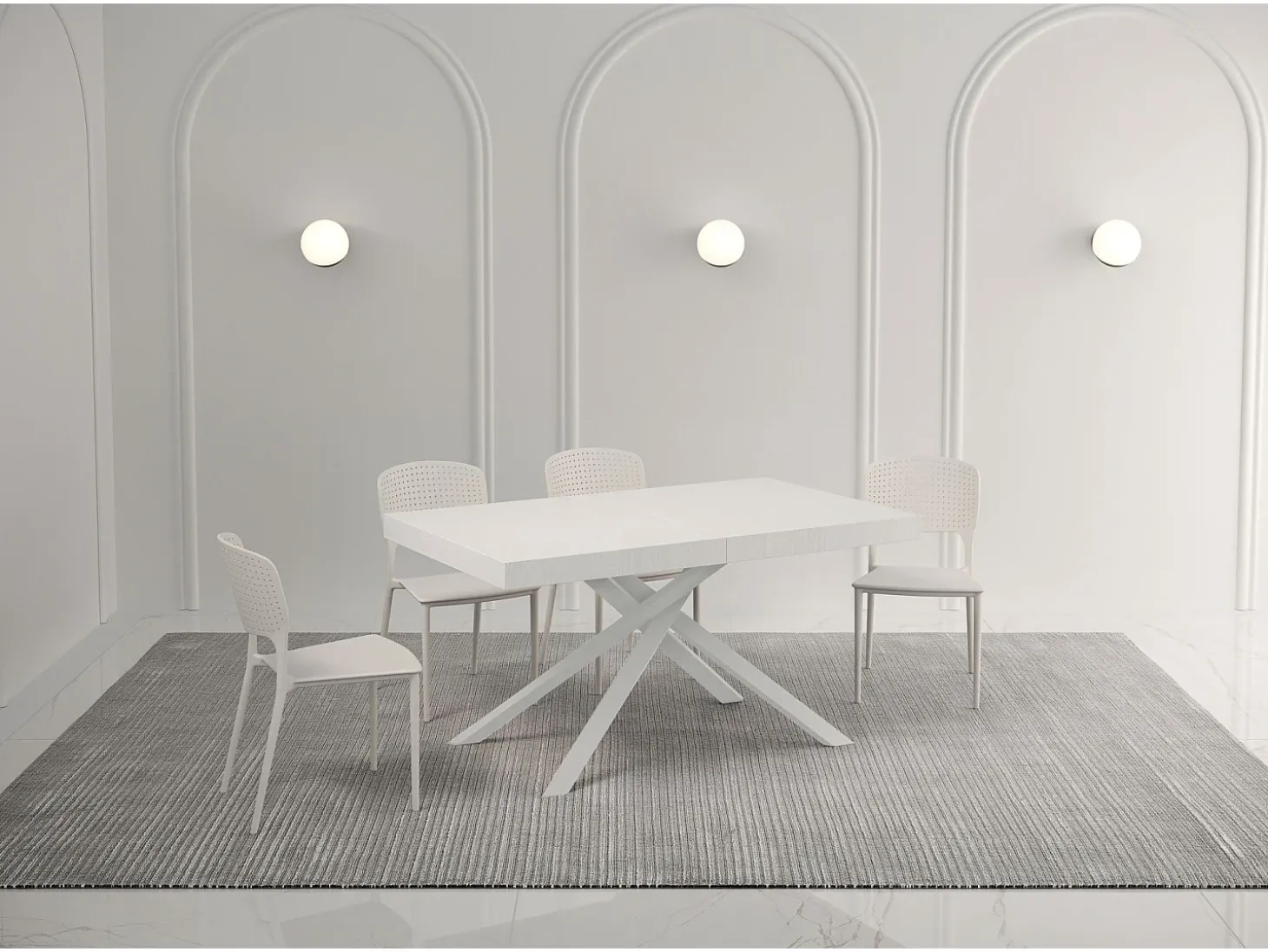 Mesa extensible 160/264x90 cm Karida Premium fresno blanco patas blancas