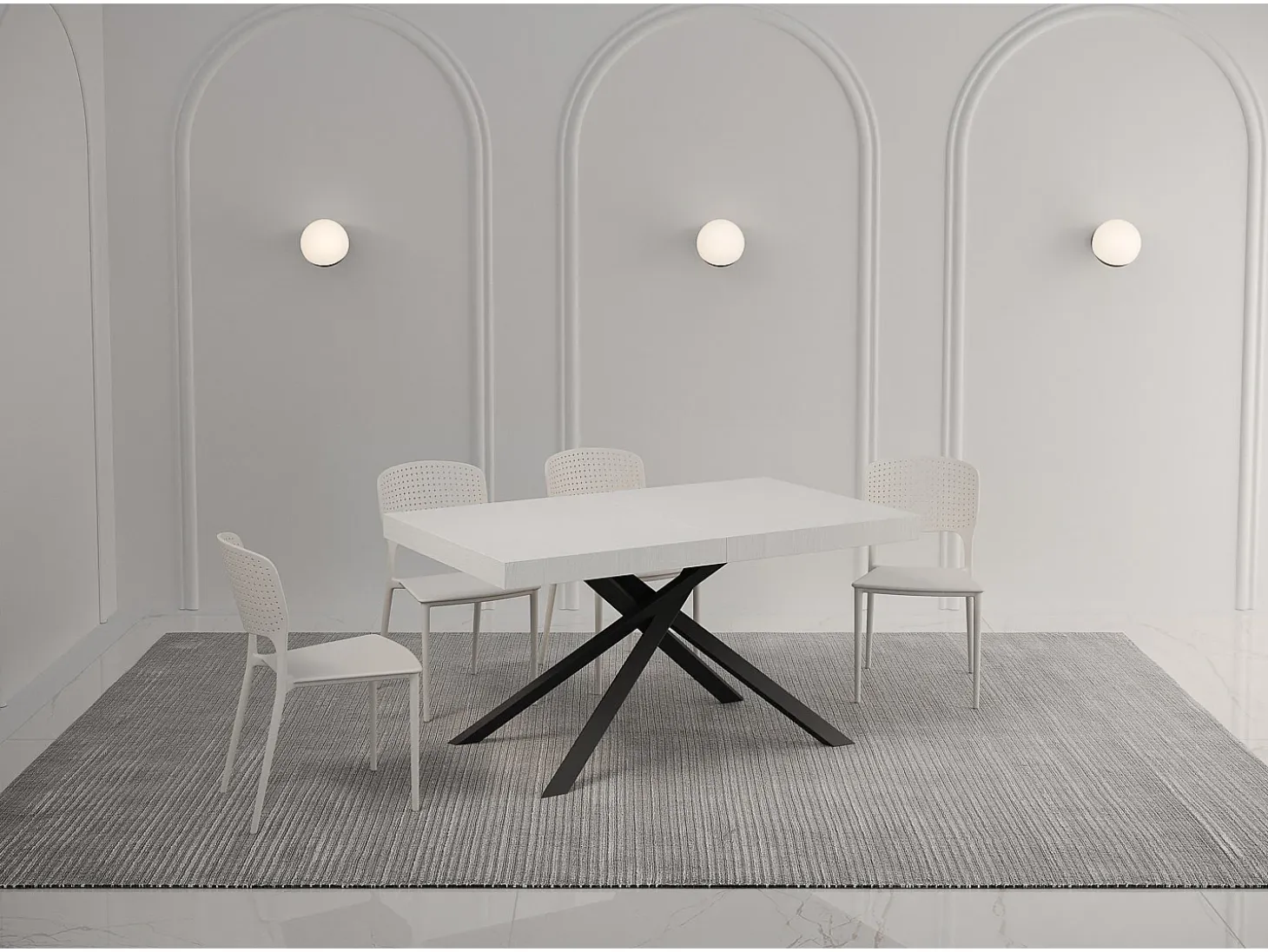 Mesa extensible 140/244x90 cm Karida Premium fresno blanco patas antracita