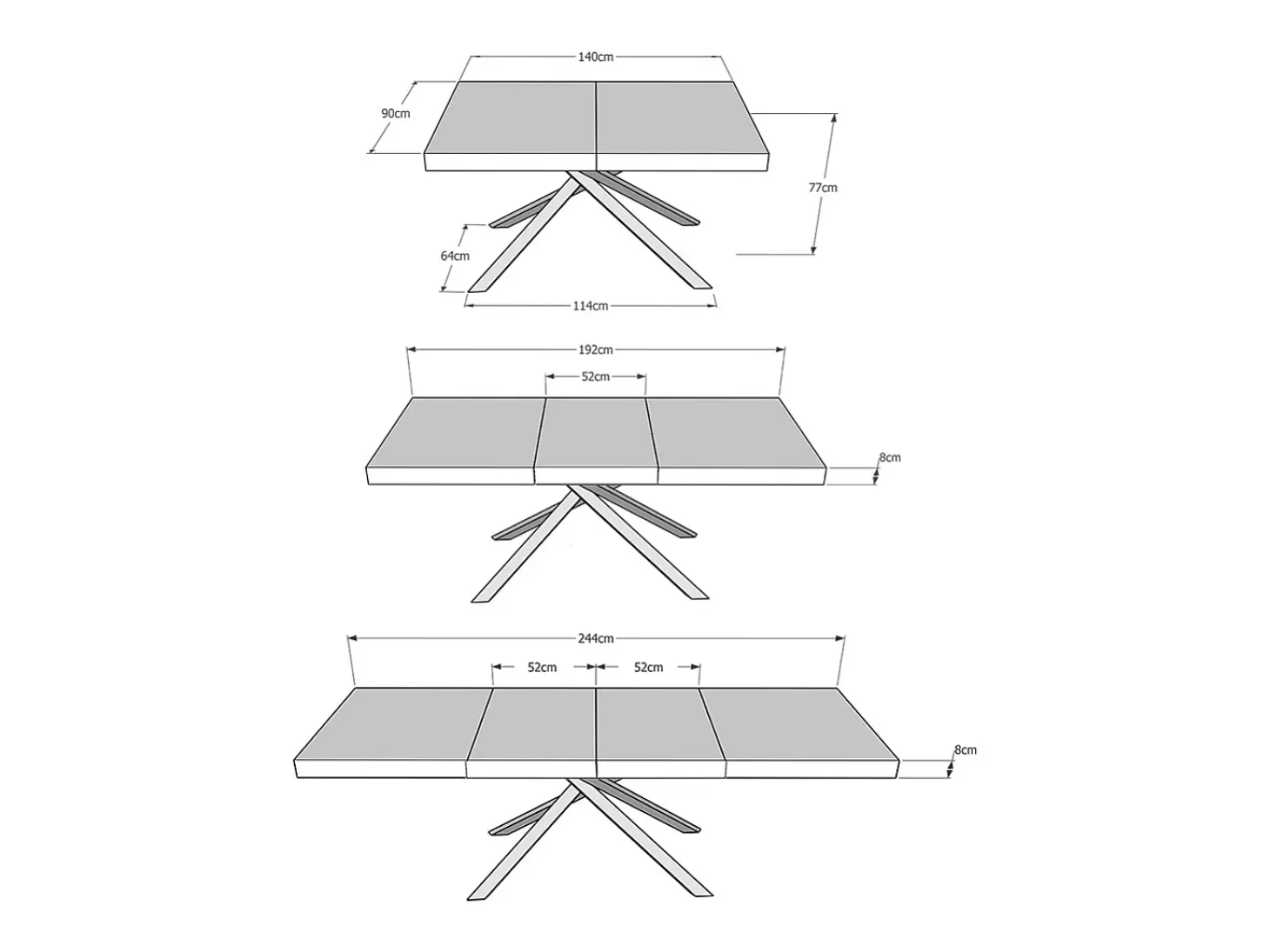 Mesa extensible 140/244x90 cm Karida Premium fresno blanco patas antracita