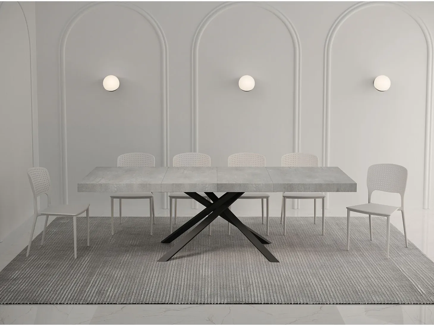 Mesa extensible 140/244x90 cm Karida Premium cemento patas antracita