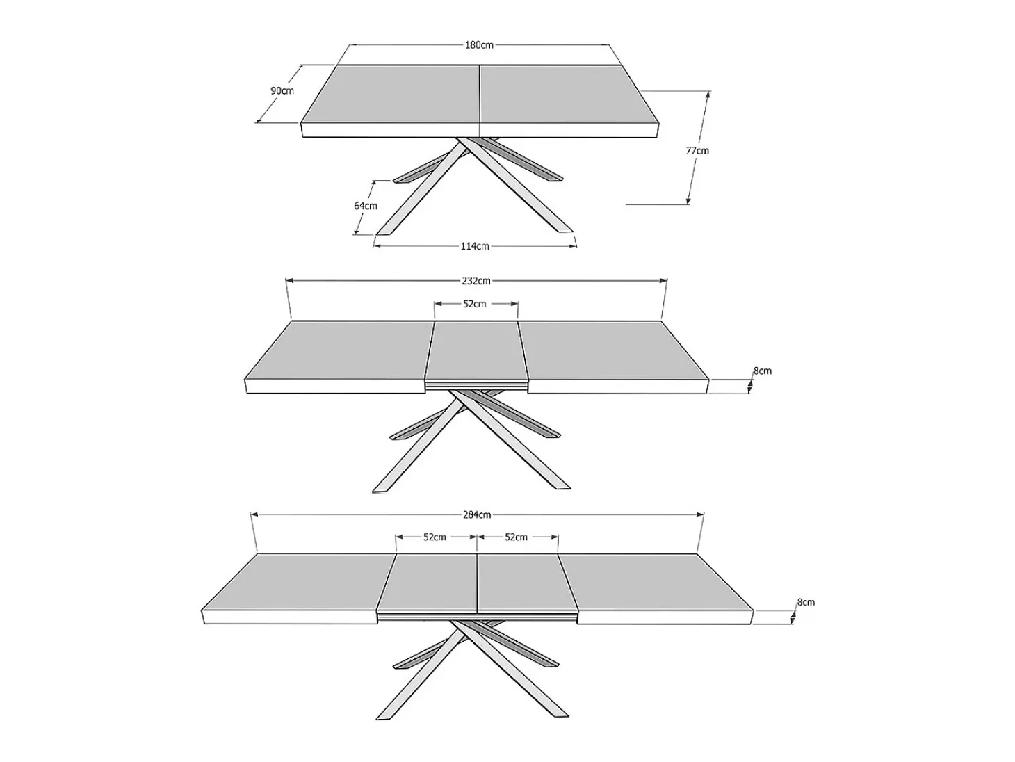 Mesa extensible 180/284x90 cm Karida Evolution nogal estructura et patas antracita