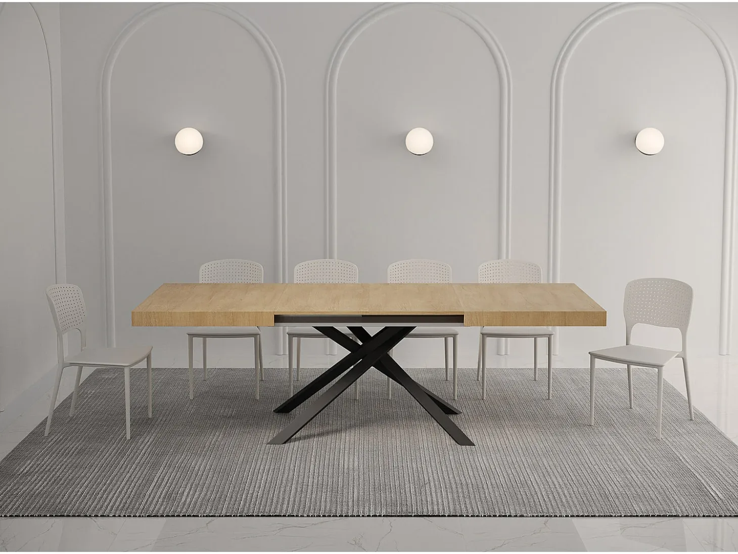 Mesa extensible 140/244x90 cm Karida roble natural patas antracita
