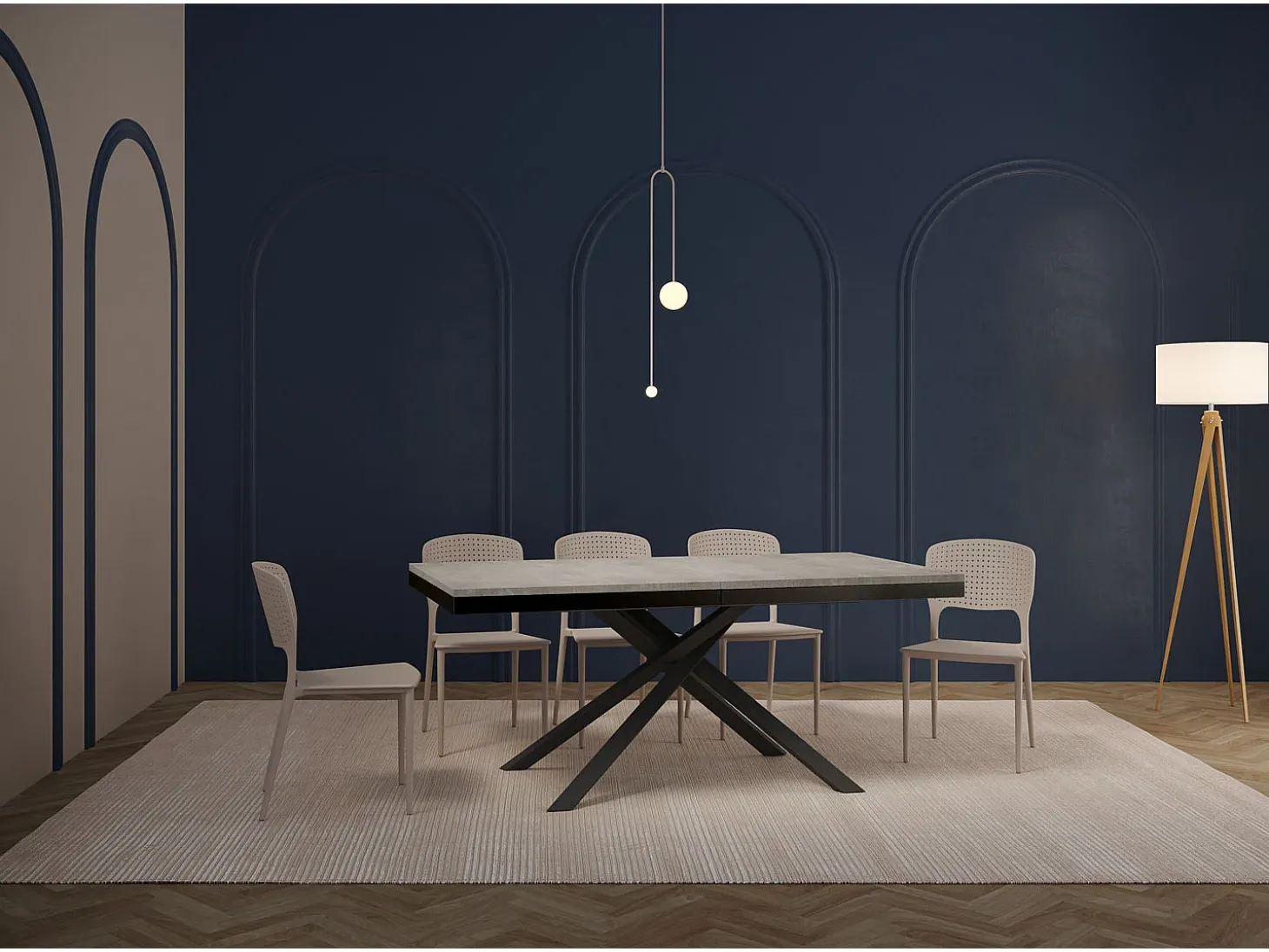 Mesa extensible 180/440x90 cm Karida Evolution cemento estructura et patas antracita