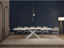 Mesa extensible 200/460x90 cm Karida efecto madera fresno blanco patas blancas