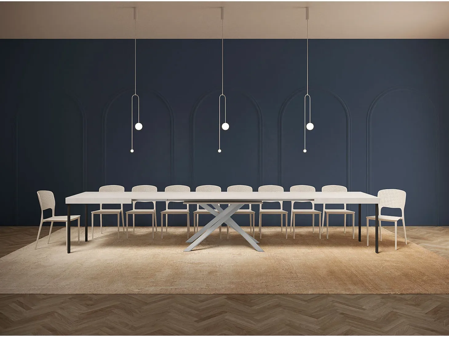 Mesa extensible 200/460x90 cm Karida efecto madera fresno blanco patas blancas
