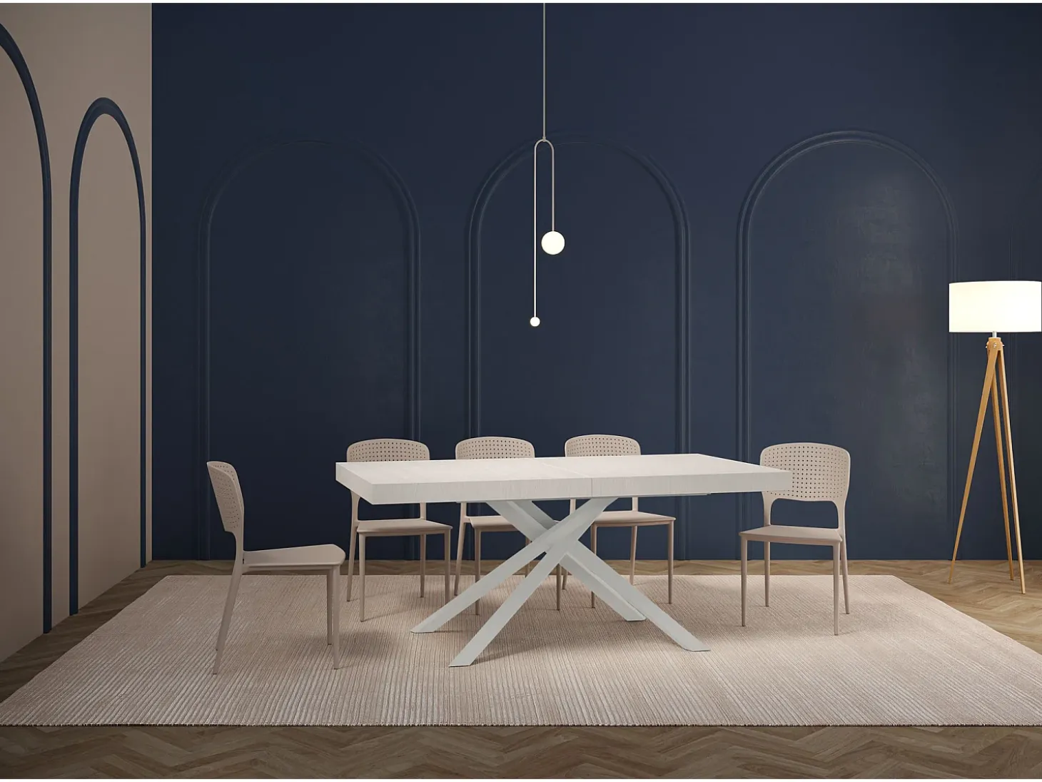 Mesa extensible 200/460x90 cm Karida efecto madera fresno blanco patas blancas