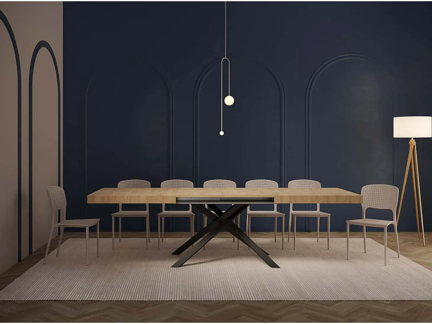 Mesa extensible 180/284x90 cm Karida roble natural patas antracita