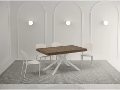 Mesa extensible 160/264x90 cm Karida Premium nogal patas blancas