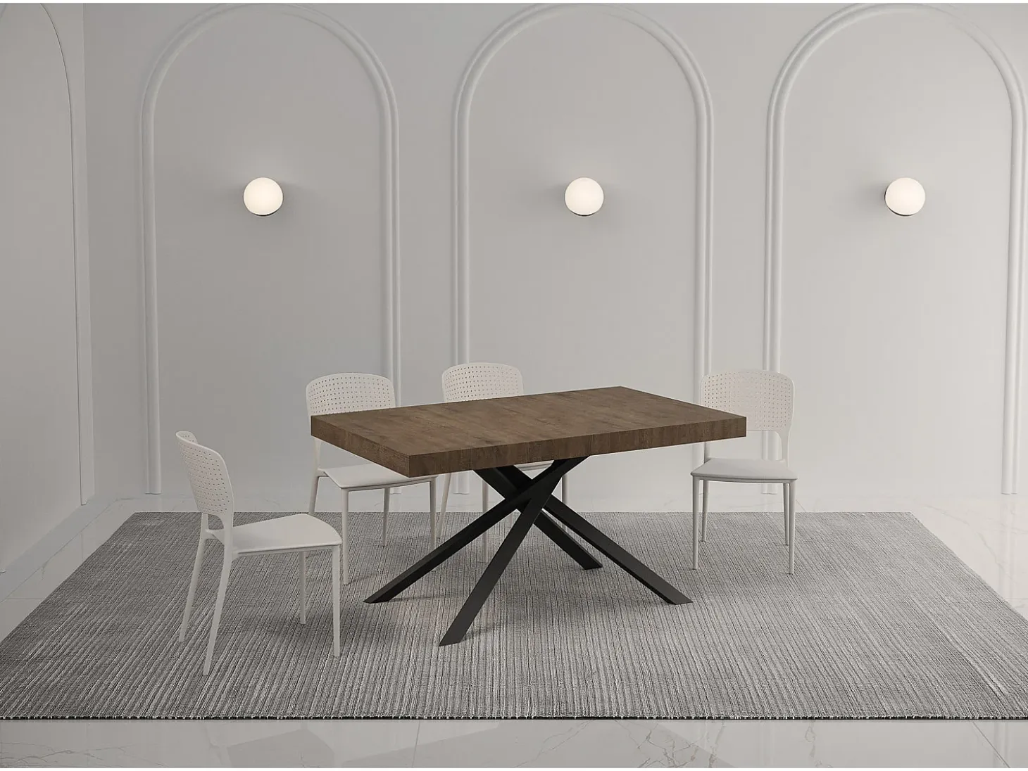 Mesa extensible 140/400x90 cm Karida nogal patas antracita