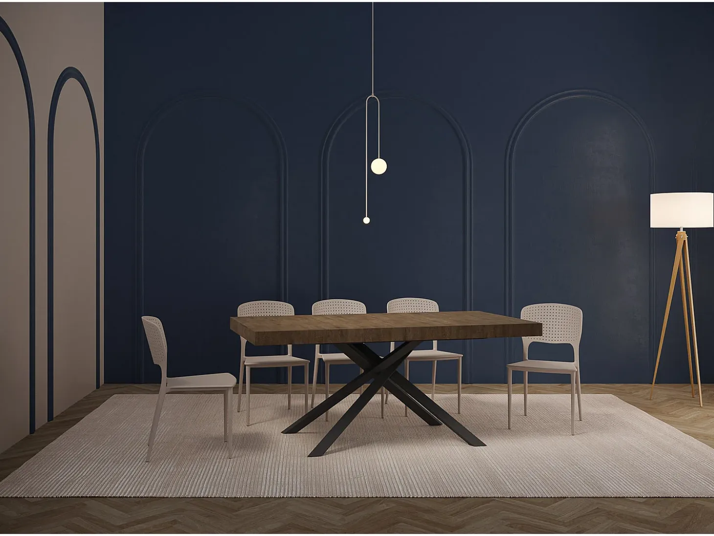 Mesa extensible 200/460x90 cm Karida efecto madera nogal patas antracita