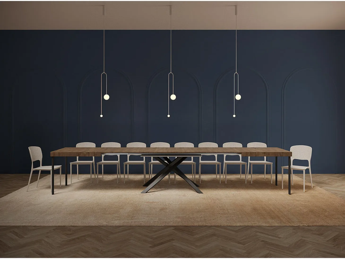 Mesa extensible 200/460x90 cm Karida efecto madera nogal patas antracita