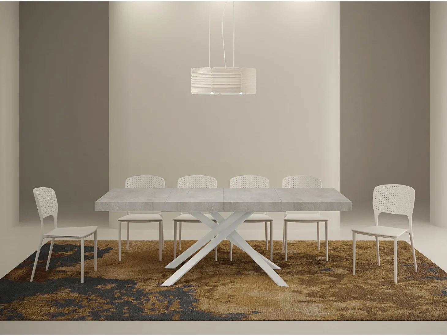 Mesa extensible 130/234x90 cm Karida Premium cemento patas blancas