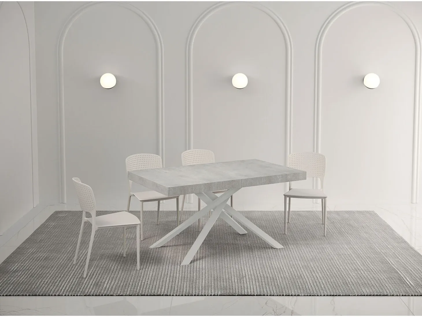 Mesa extensible 160/264x90 cm Karida Premium cemento patas blancas