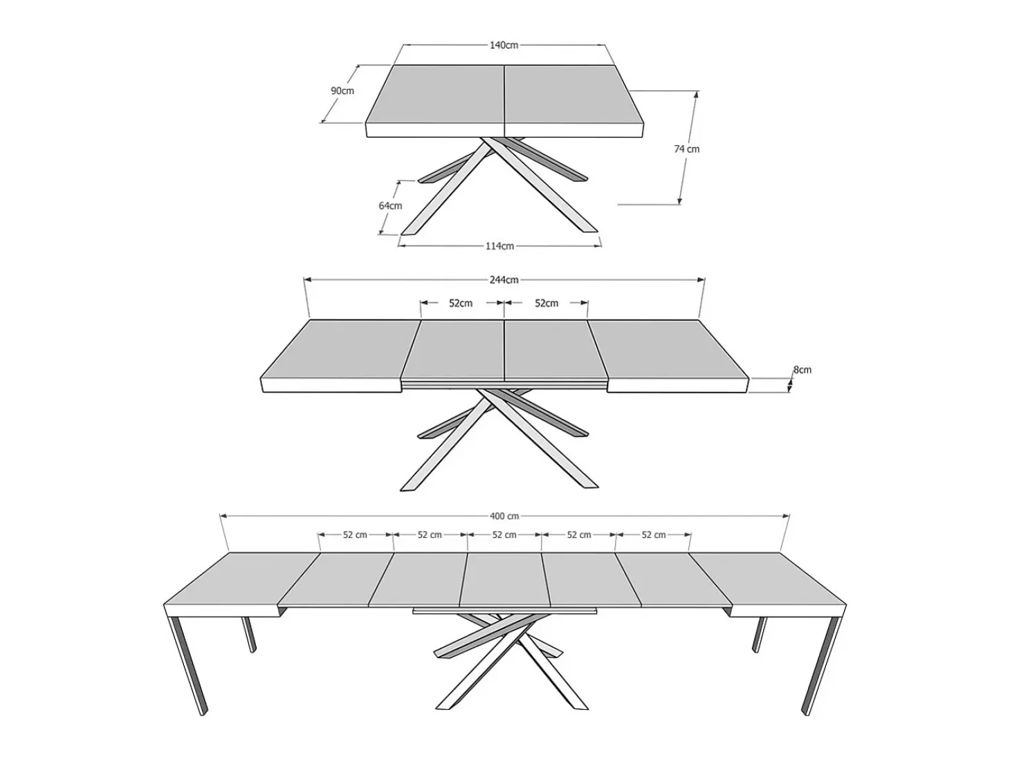 Mesa extensible 140/400x90 cm Karida cachemira patas blancas