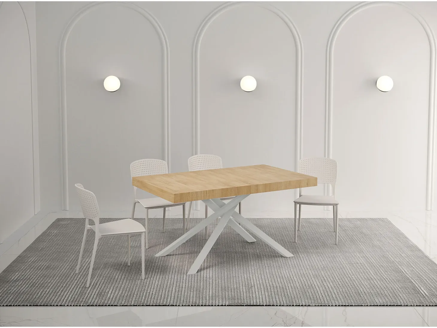 Mesa extensible 140/224x80 cm Karida roble natural patas blancas