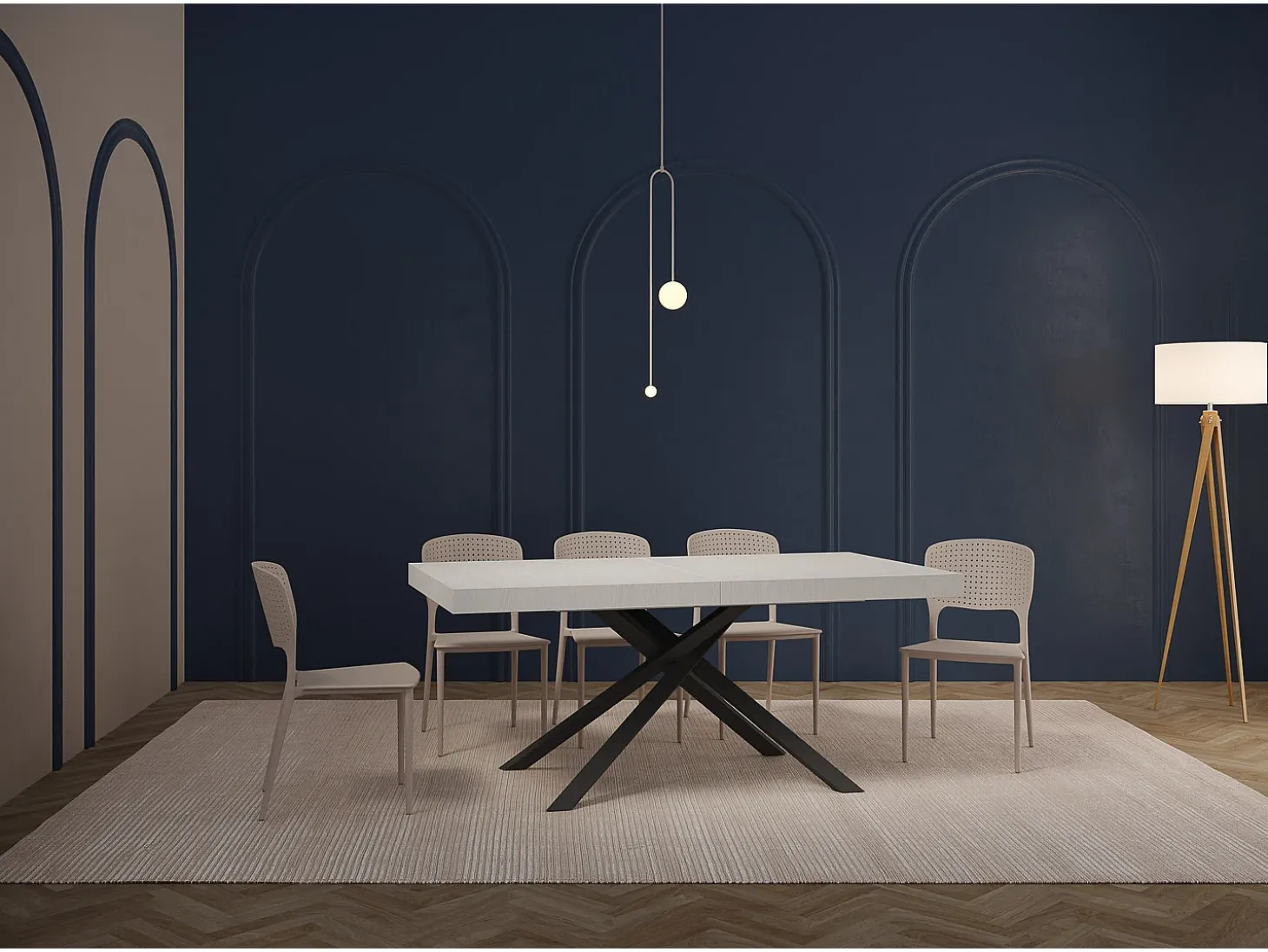 Mesa extensible 200/304x90 cm Karida efecto madera fresno blanco patas antracita