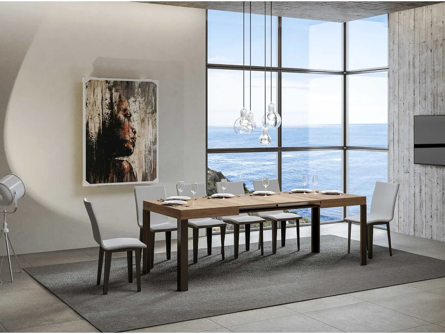 Mesa extensible 90x140/244 cm Linea Roble Natural estructura Antracita