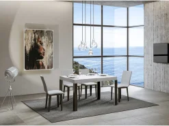 Mesa extensible 90x140/244 cm Linea Fresno Blanco estructura Antracita