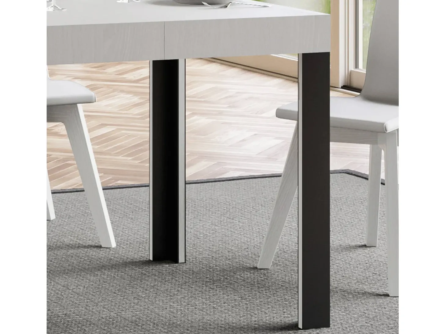 Mesa extensible 90x140/244 cm Linea Fresno Blanco estructura Antracita