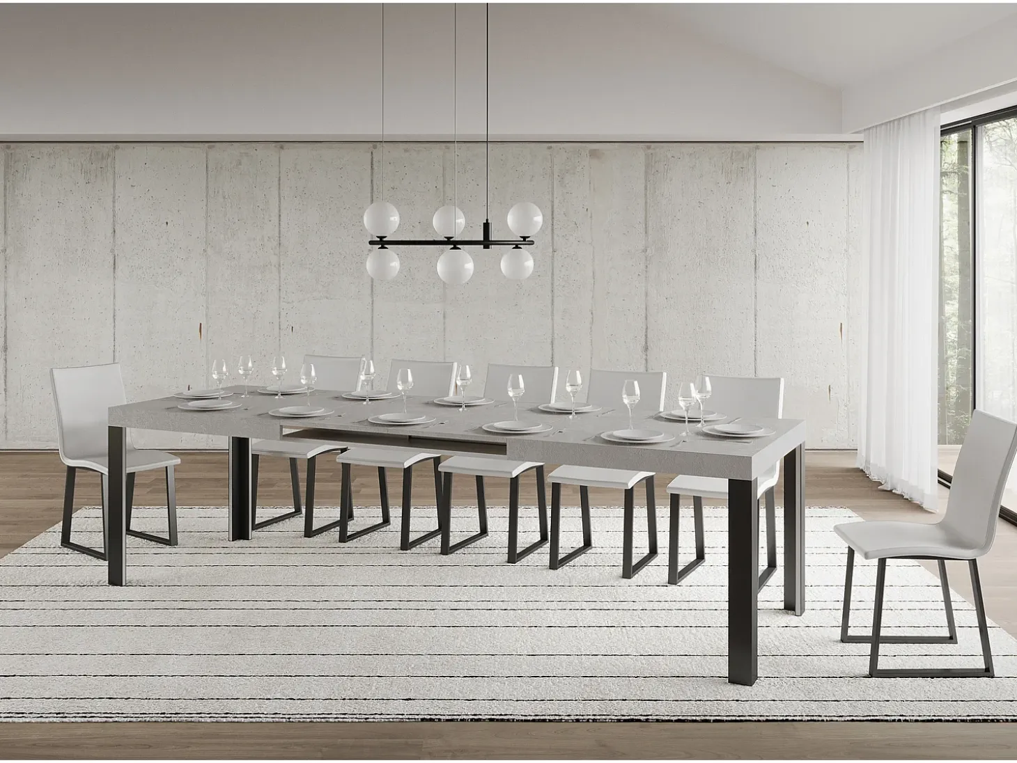 Mesa extensible 90x200/304 cm Linea Cachemira estructura Antracita