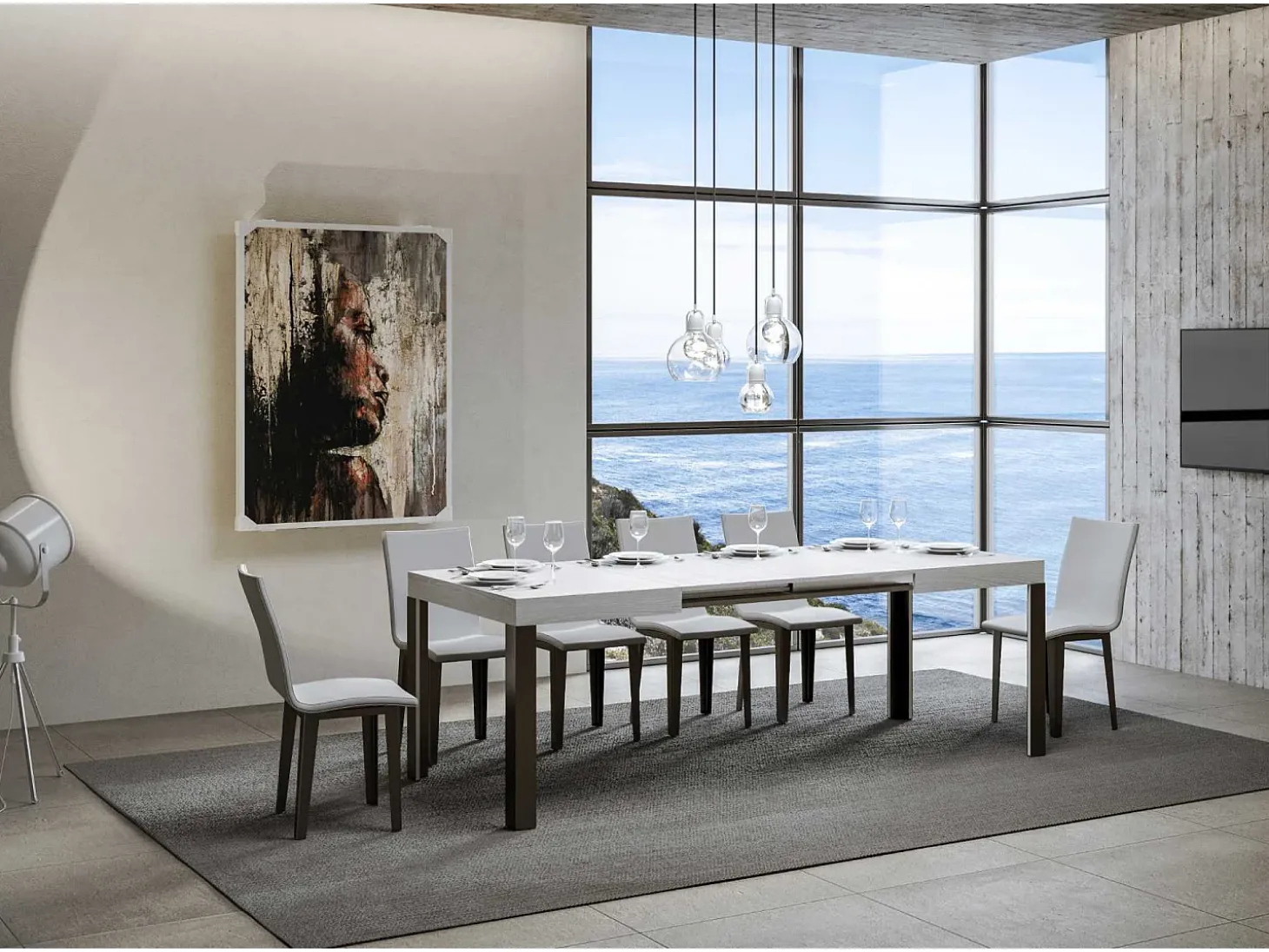 Mesa extensible 90x120/224 cm Linea Fresno Blanco estructura Antracita