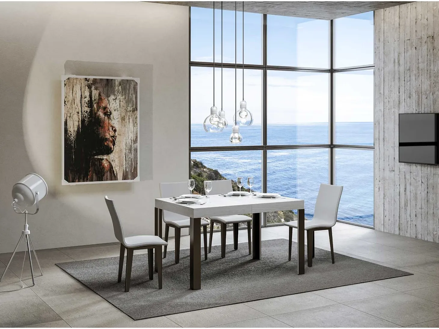 Mesa extensible 90x120/224 cm Linea Fresno Blanco estructura Antracita