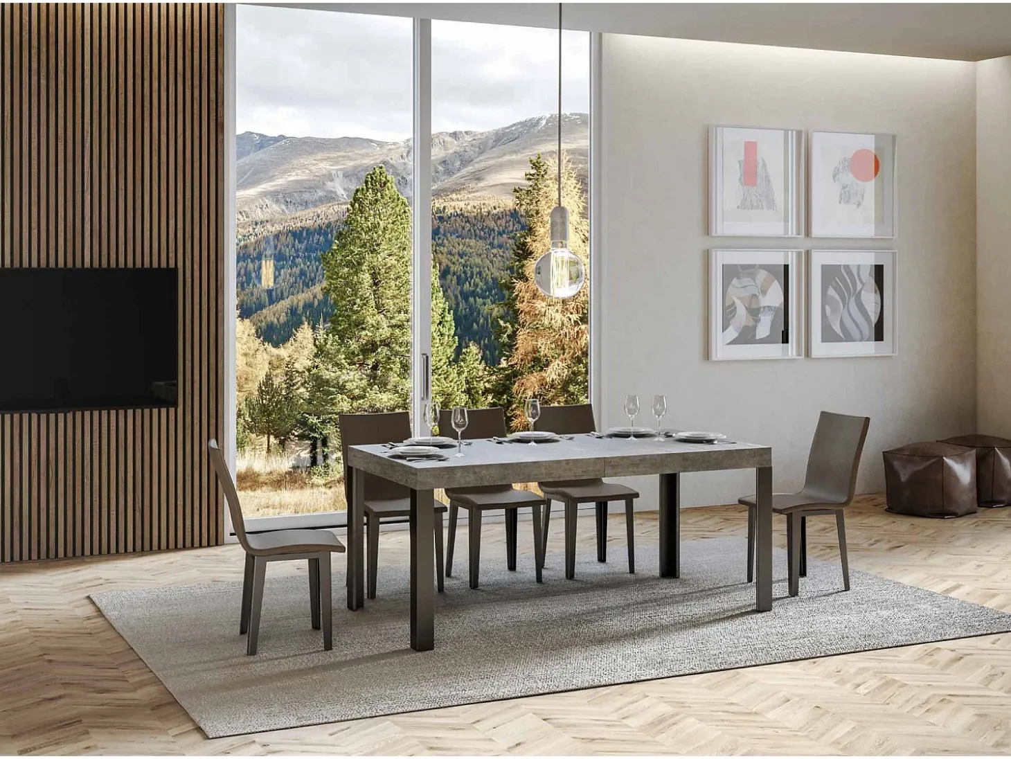 Mesa extensible 80x160/244 cm Linea Cemento estructura Antracita